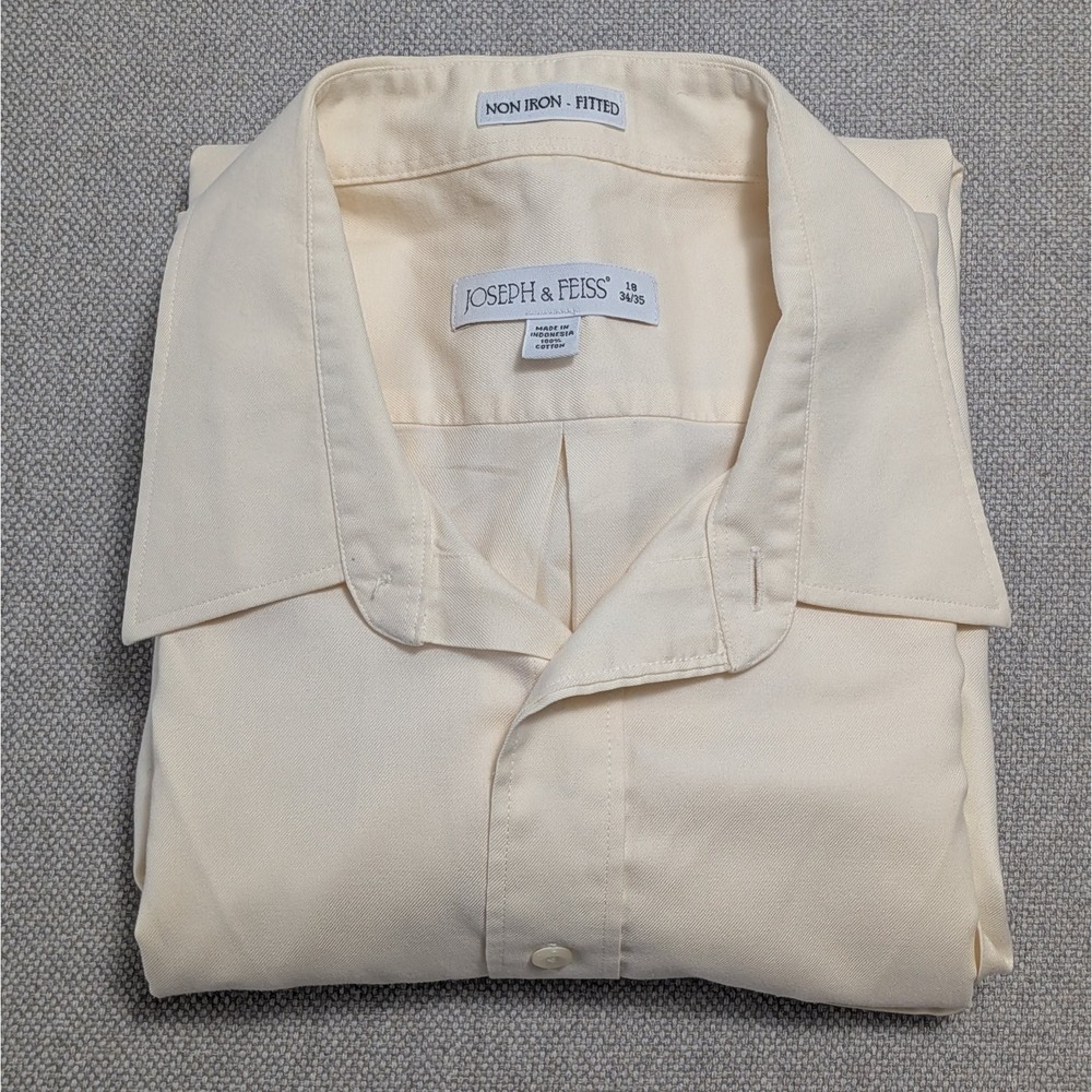 Joseph & Feiss Men's Vintage Dress Shirt Pale Yellow 18 34/35 Non-Iron Cotton